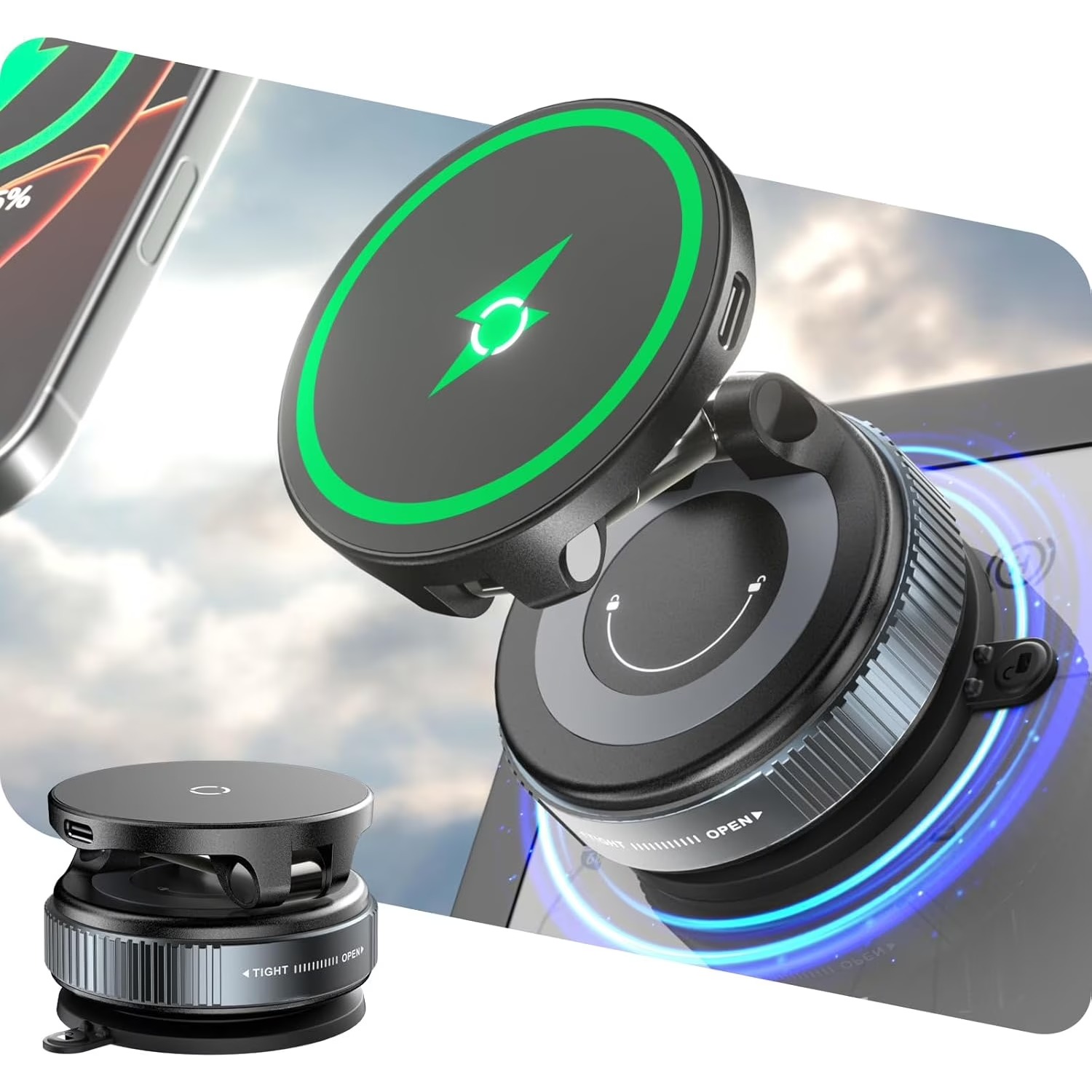 Wireless Car Charger Mount Fast Charging - 15W Kablosuz Hızlı Şarj Cihazı Araç