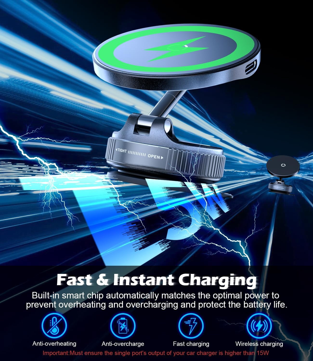 15W Kablosuz Hızlı Şarj Cihazı - Wireless Car Charger Mount Fast Charging incelemesi ve fiyatı